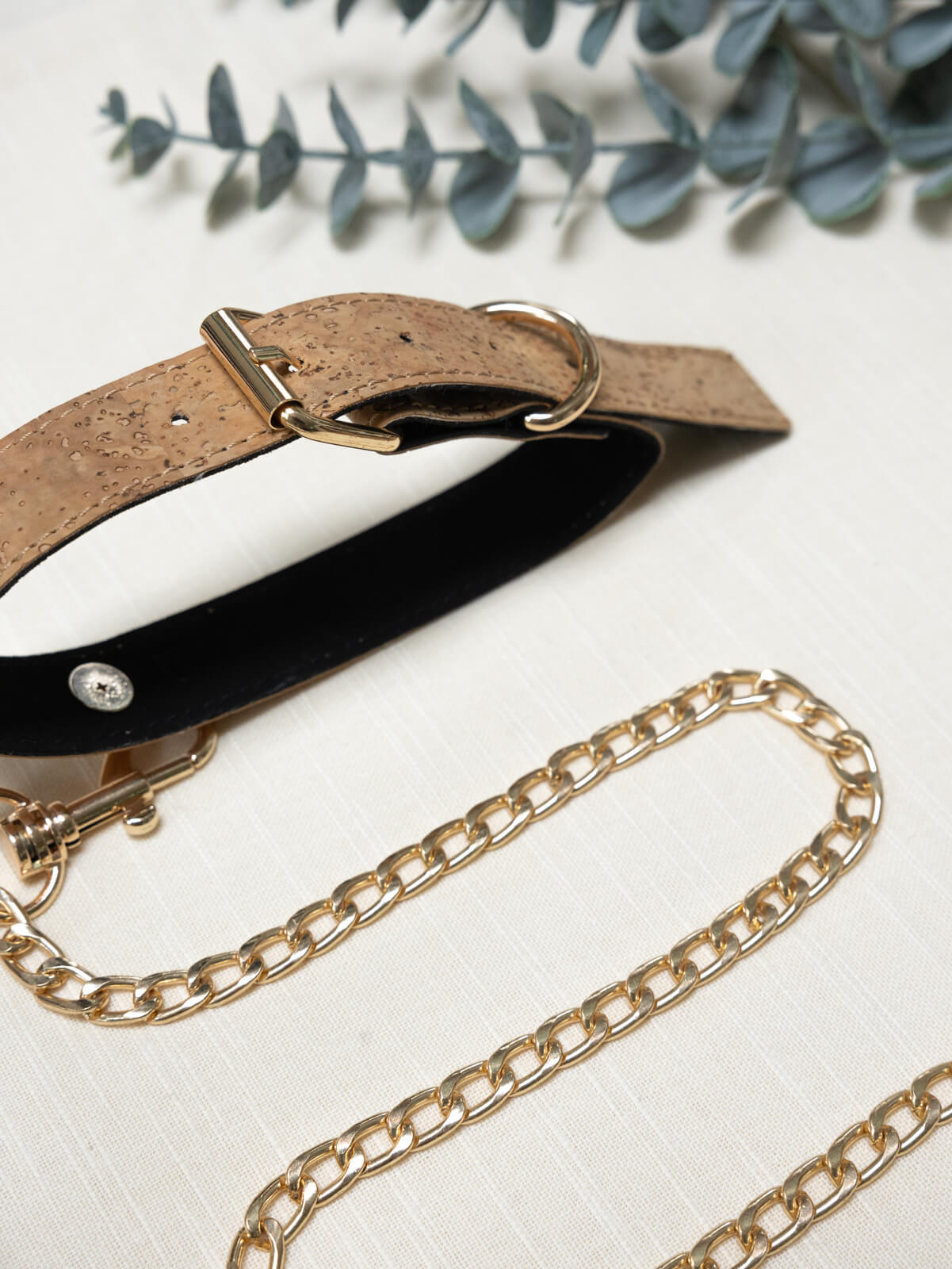 Camellia Choker : Cork Leather Choker Chain with Leash
